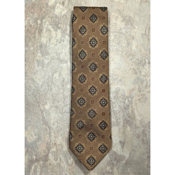 JZ Richards Men's Print Silk Necktie in Brown/Blue - Picture 1 of 3